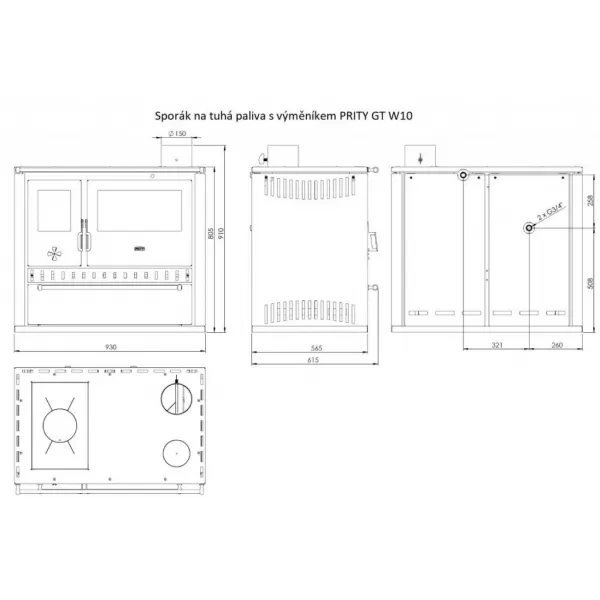 Sporák na tuhá paliva s teplovodním výměníkem slonová kost, pravá PRITY GT W10 FI G 7147