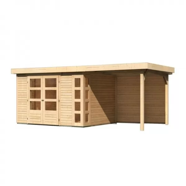Dřevěný domek KARIBU KERKO 5 + přístavek 240 cm včetně zadní stěny (9195) natur LG2985