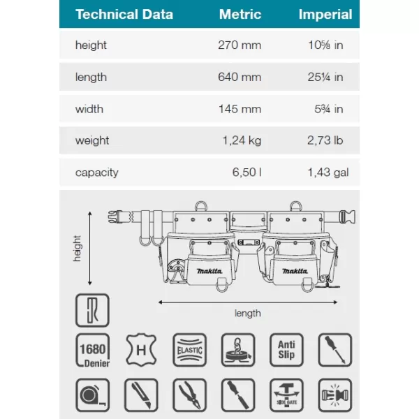 Brašna se 3 kapsami a opaskem 640x145x270mm Makita E-15229