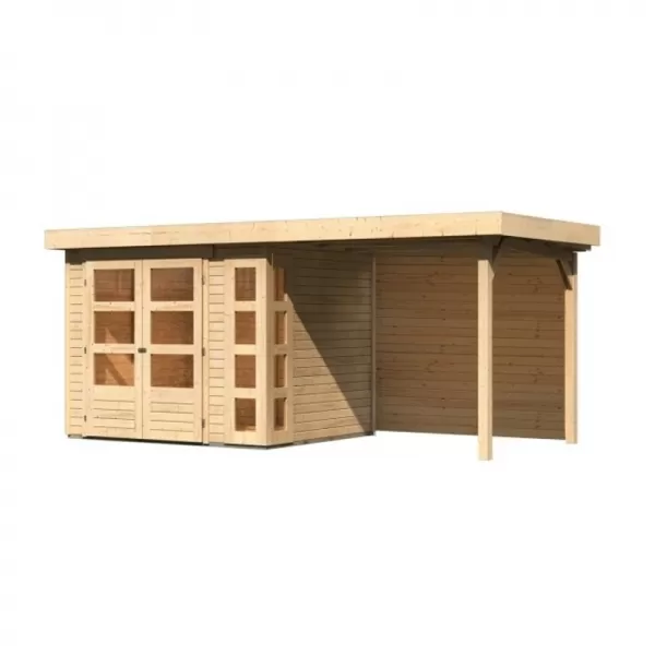 Dřevěný domek KARIBU KERKO 3 + přístavek 240 cm včetně zadní stěny (9185) natur LG2954