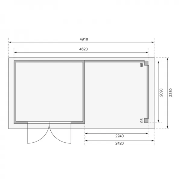 Dřevěný domek KARIBU KERKO 3 + přístavek 240 cm včetně zadní a boční stěny (82934) natur LG2956