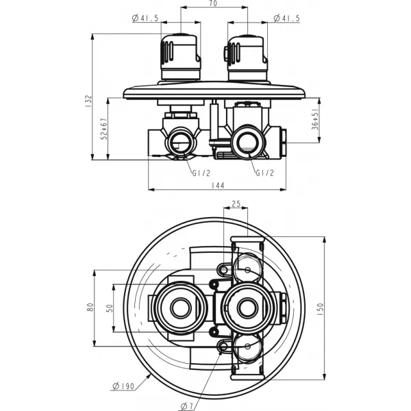 Sprchová termostatická baterie 3-cestný ventil Aquamat chrom Novaservis 2650RX,0