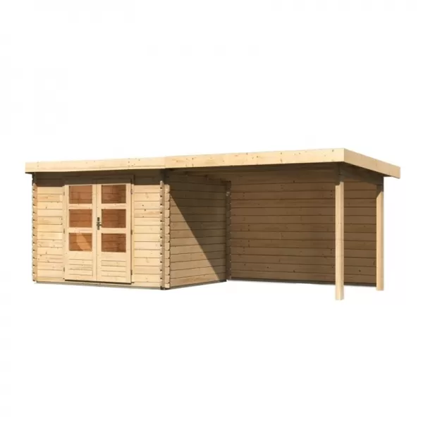 Dřevěný domek KARIBU BASTRUP 3 + přístavek 300 cm včetně zadní stěny (9303) natur LG3009