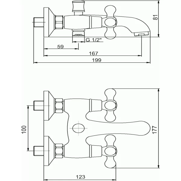 Vanová baterie bez příslušenství 100 mm Retro II chrom Novaservis 99124/1,0