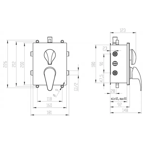 Podomítková baterie s boxem 3 vývody Novaservis BOX55052RX,0