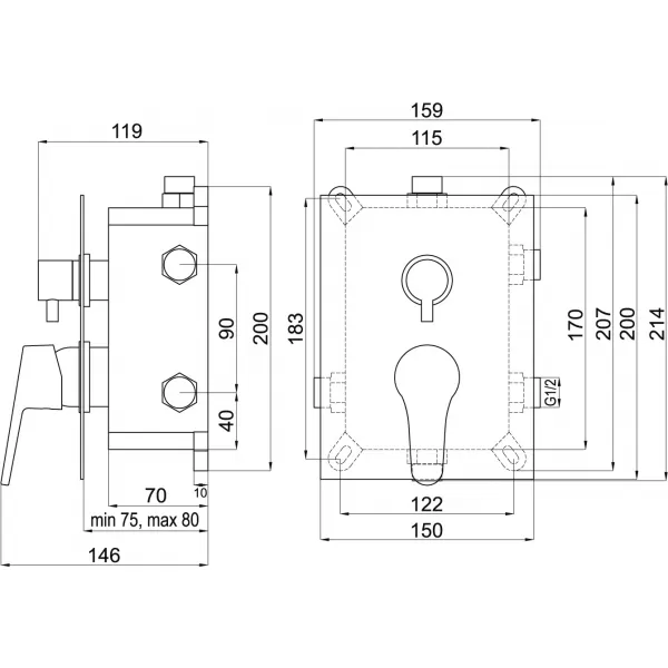 Podomítková baterie s boxem 3 vývody IRIS New Novaservis BOX94451RX,0