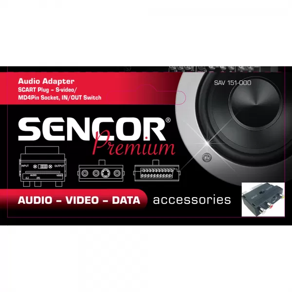 Redukce SCART-3RCA+SVID INOUT SENCOR SAV 151-000