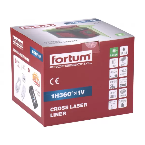 Laser zelený liniový, křížový samonivelační Fortum 4780209