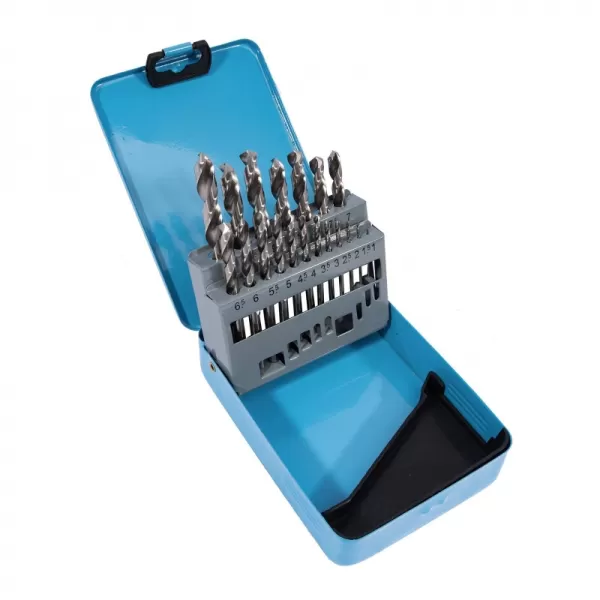 Sada vybrušovaných vrtáků do kovu HSS-G, 19 dílů 1-10 mm, kovový box Xtline XT34019