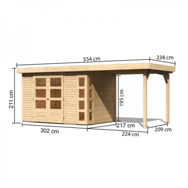 Dřevěný domek KARIBU KERKO 4 + přístavek 240 cm (82940) natur LG2968