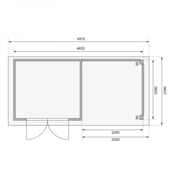 Dřevěný domek KARIBU KERKO 3 + přístavek 240 cm včetně zadní stěny (9185) natur LG2954