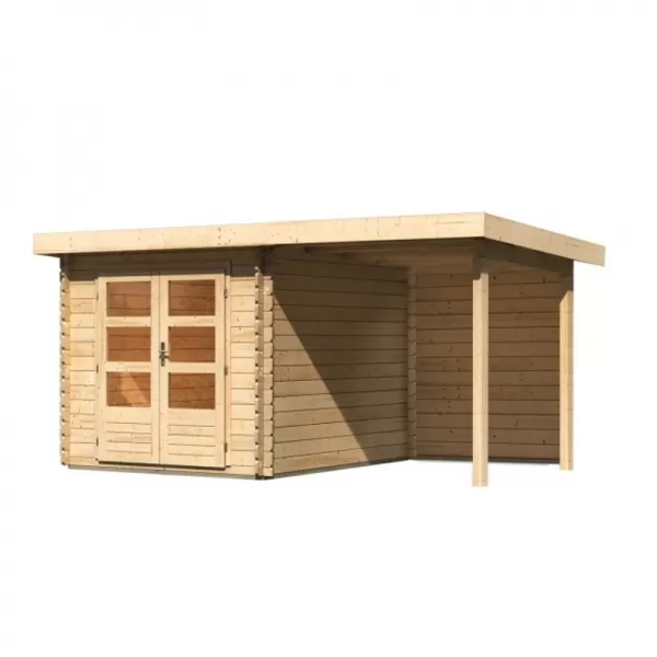 Dřevěný domek KARIBU BASTRUP 4 + přístavek 200 cm včetně zadní stěny (9304) natur LG3013