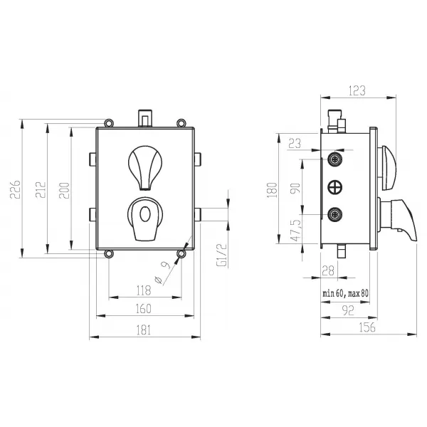 Podomítková termostatická baterie s boxem 3 vývody Novaservis BOX57052RXT,0