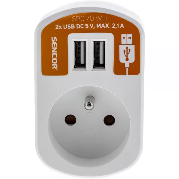 Zásuvka s 2xUSB, 5V/2100mA SENCOR SPC 70 WH 50002190