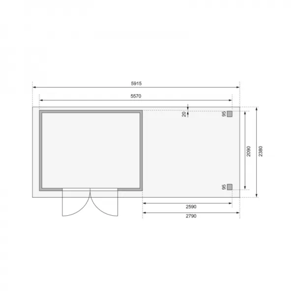 Dřevěný domek KARIBU KERKO 4 + přístavek 280 cm včetně zadní stěny (9192) šedý LG2978