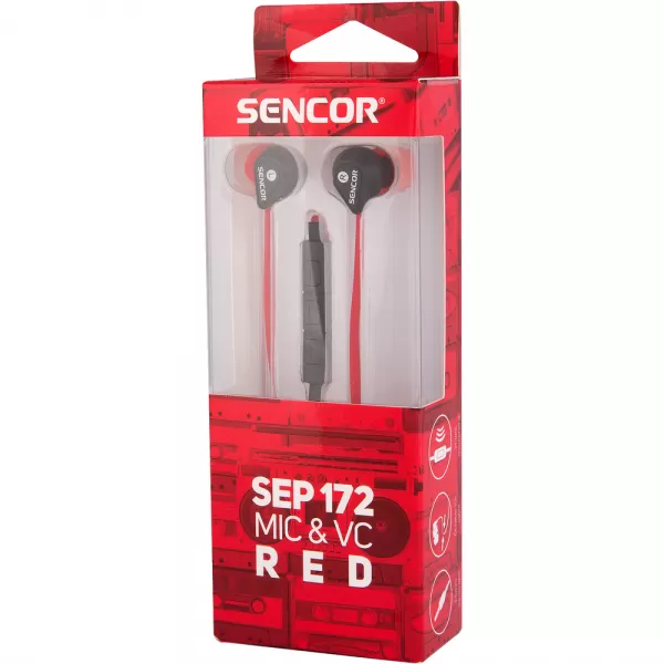Sluchátka do uší s mikrofonem SENCOR SEP 172 VCM RED