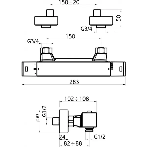 Sprchová termostatická baterie 150mm bez příslušenství chrom Novaservis 2860/1,0