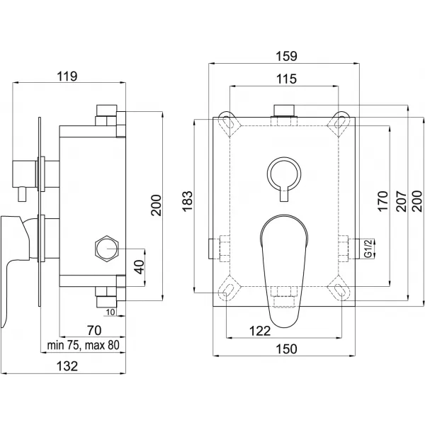 Podomítková baterie s boxem 2 vývody SMART Novaservis BOX98051R,0