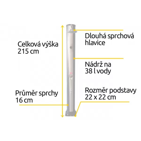 Solární sprcha vč. teploměru s dlouhou hlavicí Hawaj Uno 38 l černo-stříbrná 70556003