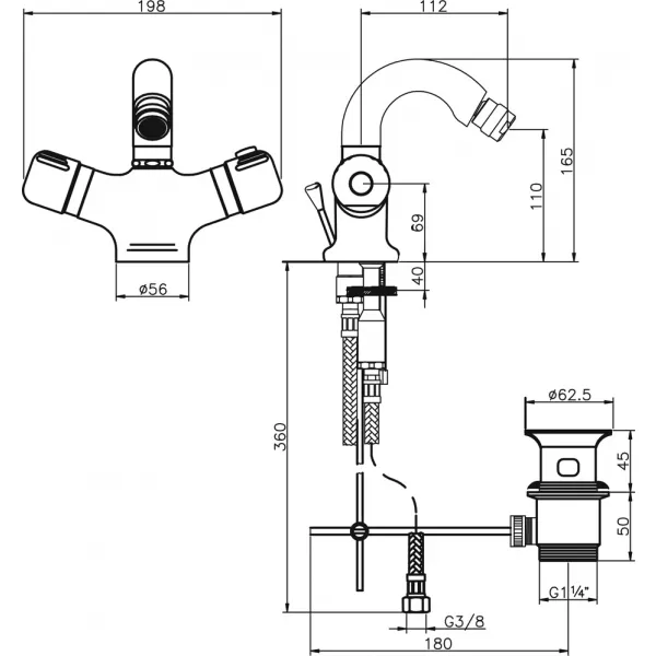 Bidetová baterie termostatická s výpustí Aquamat chrom Novaservis 2611,0