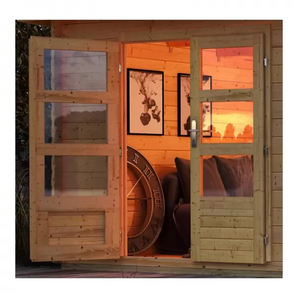 Dřevěný domek KARIBU BASTRUP 4 + přístavek 400 cm včetně zadní a boční stěny (9307) natur LG3016