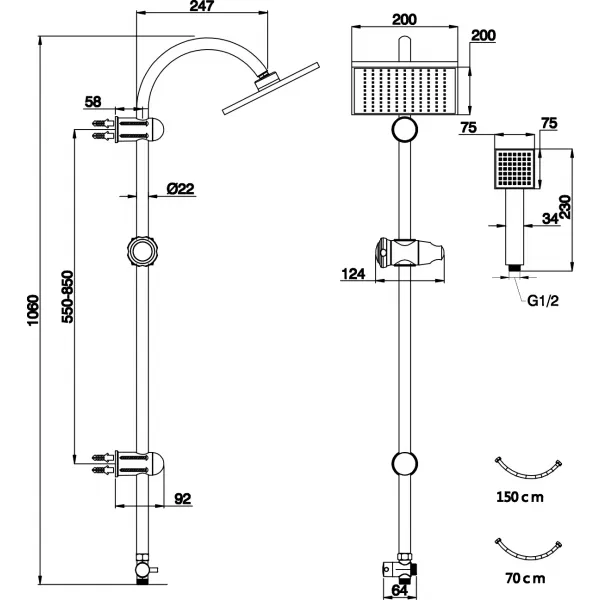 Sprchová souprava k nástěnné sprchové nebo vanové baterii Novaservis SET031,0