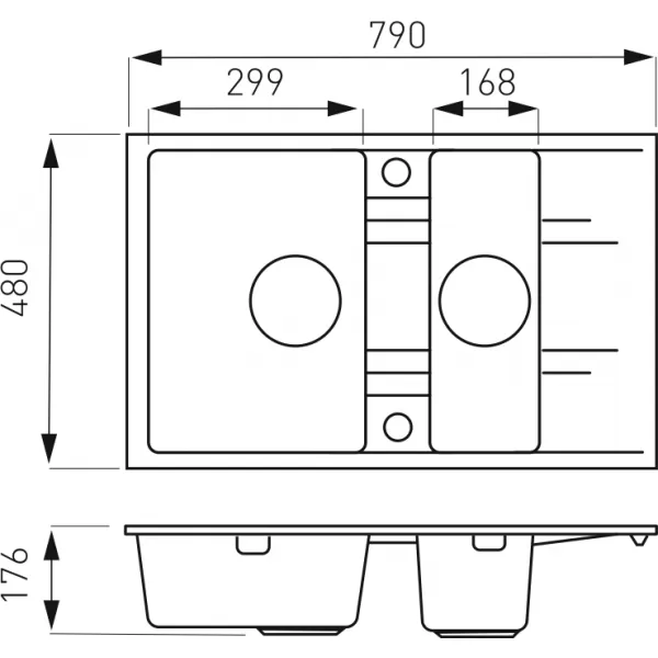 Granitový dřez s vaničkou a odkapem, s přepadem z dřezu, grafit Novaservis DRGM3/48/79HA