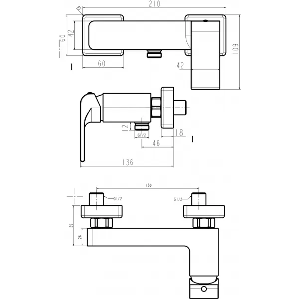 Sprchová baterie bez příslušenství 150 mm SHARP chrom Novaservis 37061/1,0