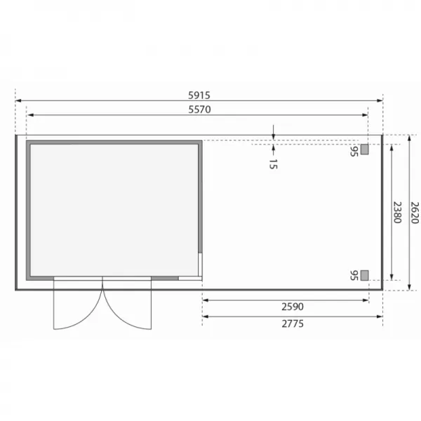 Dřevěný domek KARIBU KERKO 5 + přístavek 280 cm včetně zadní a boční stěny (9209) šedý LG2994