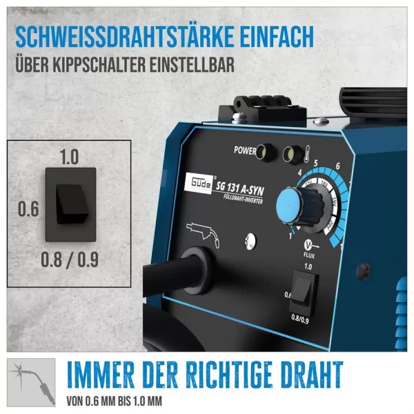 Svářečka SG 131 A-SYN s plněnou drátovou elektrodou Güde 20079