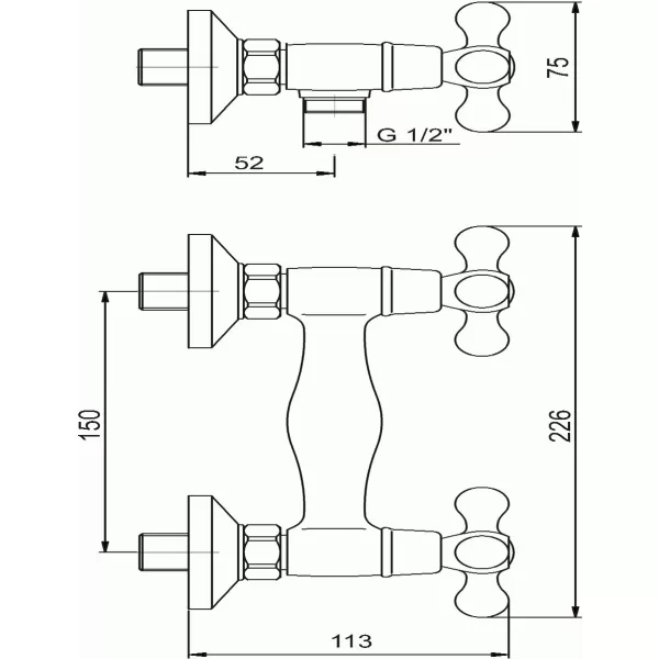 Sprchová baterie bez příslušenství 150 mm Retro II chrom Novaservis 99160/1,0
