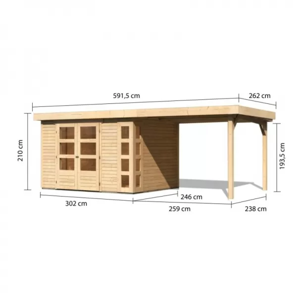 Dřevěný domek KARIBU KERKO 5 + přístavek 280 cm (9199) natur LG2989