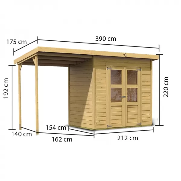 Dřevěný domek KARIBU MERSEBURG 3 + přístavek 166 cm (68763) natur LG1750