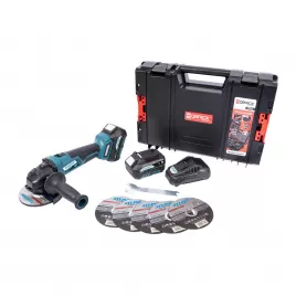 Aku úhlová bruska bezuhlíková 125 mm 18V 2x5,0Ah + nabíječka + box XTLine XT102835-2B5B