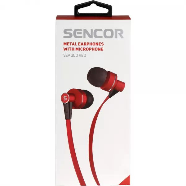 Sluchátka do uší s mikrofonem SENCOR SEP 300 MIC RED MET