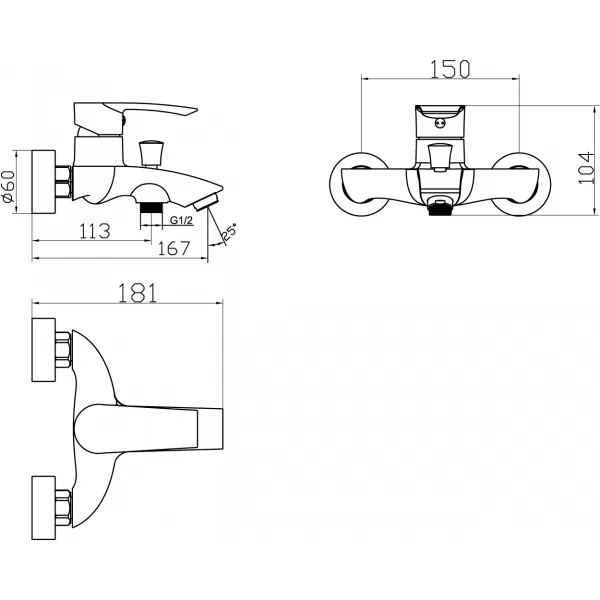 Vanová baterie bez příslušenství 150 mm Nobless Heda chrom Novaservis 40020/1,0