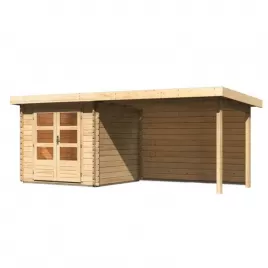 Dřevěný domek KARIBU BASTRUP 2 + přístavek 300 cm včetně zadní stěny (9301) natur LG2818