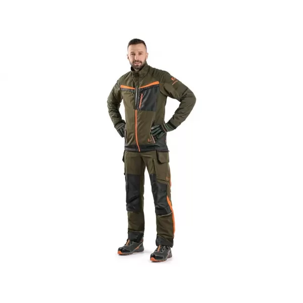 Kalhoty Canis CXS NAOS pánské, zeleno-zelené, HV oranžové doplňky