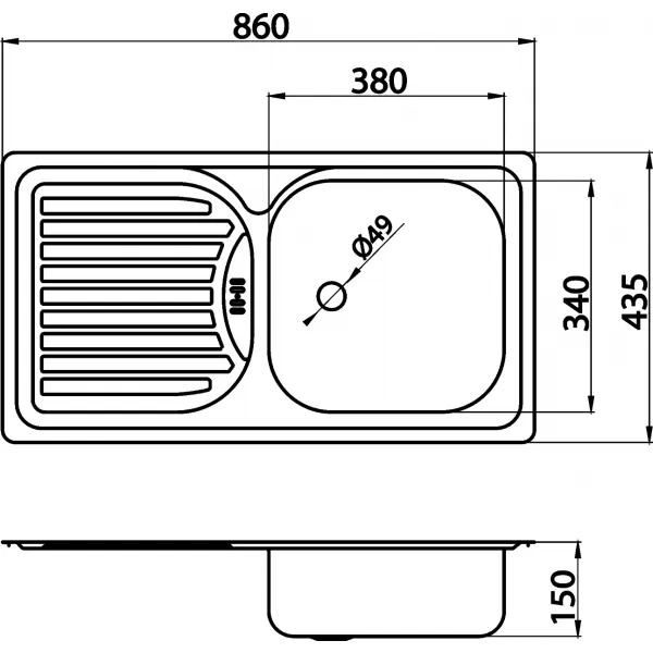 Dřez 43,5x86 s odkapem a přepadem nerez Novaservis DR43/86