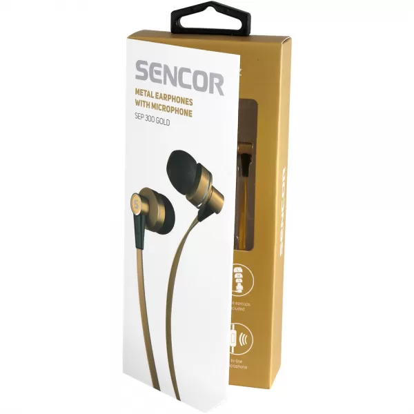 Sluchátka do uší s mikrofonem SENCOR SEP 300 MIC GOLD MET