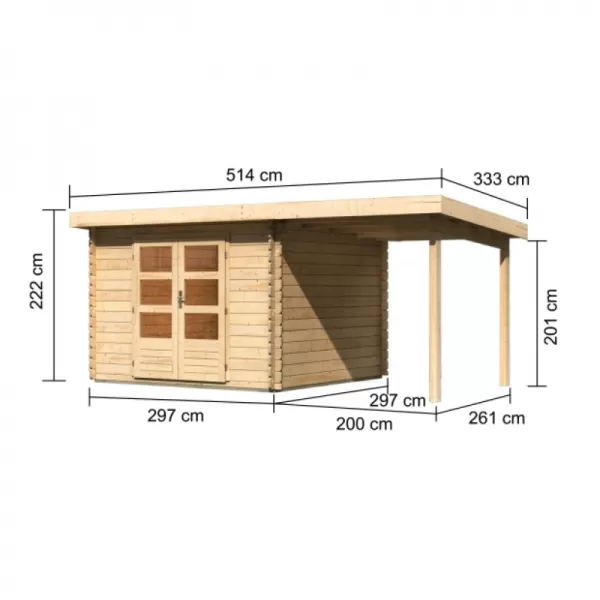 Dřevěný domek KARIBU BASTRUP 5 + přístavek 200 cm (73990) natur LG2900