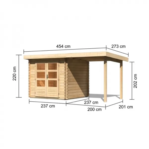 Dřevěný domek KARIBU BASTRUP 2 + přístavek 300 cm (91530) natur LG2807