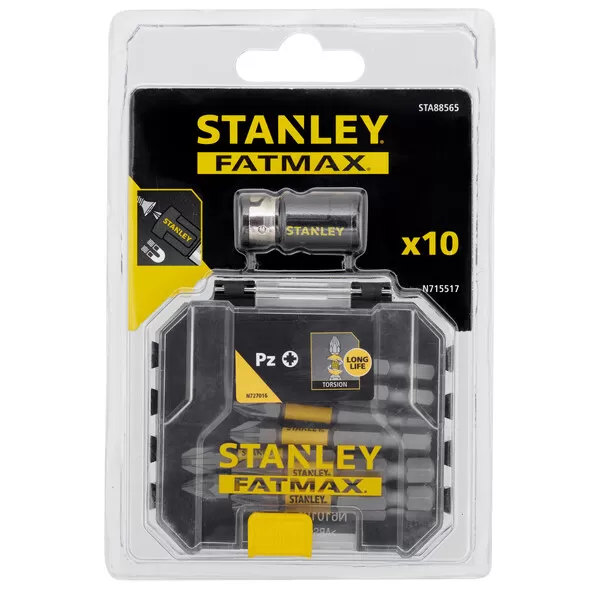 10dílná sada 50 mm torzních bitů PZ s držákem bitů Stanley STA88565