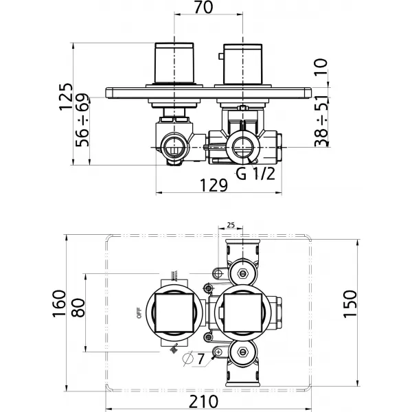 Sprchová termostatická baterie 2-cestný ventil chrom Novaservis 2850R,0