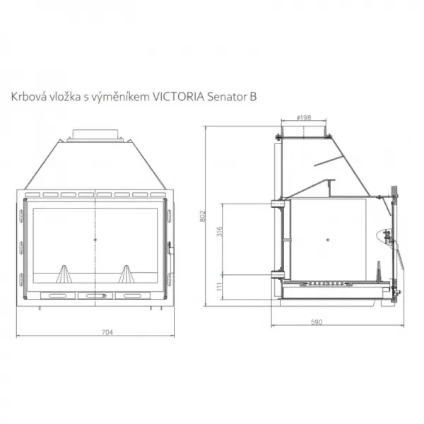 Krbová vložka s teplovodním výměníkem Senator BO, ochlazovací smyčka VICTORIA 7179