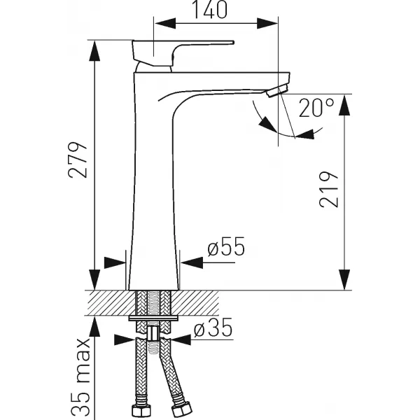Umyvadlová stojánková baterie vysoká ALGEO SQUARE chrom Novaservis 82501,0