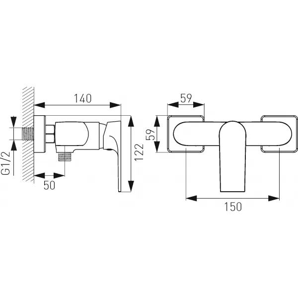 Nástěnná sprchová baterie bez příslušenství ALGEO SQUAR chrom Novaservis 82061/1,0
