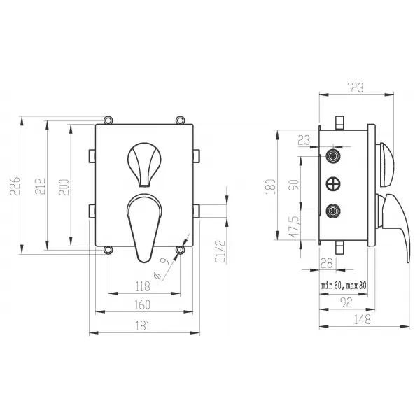 Podomítková baterie s boxem 2 vývody Novaservis BOX55052R,0