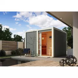 Finská sauna KARIBU CUBEN (81132) terragrau s předsíní LG1933