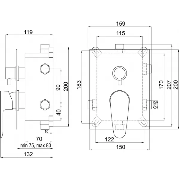 Podomítková baterie s boxem 3 vývody SMART Novaservis BOX98051RX,0